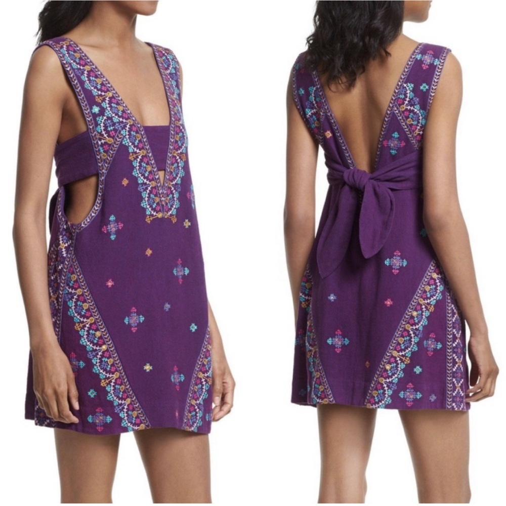 Free People Boho Embroidered Mini Dress M